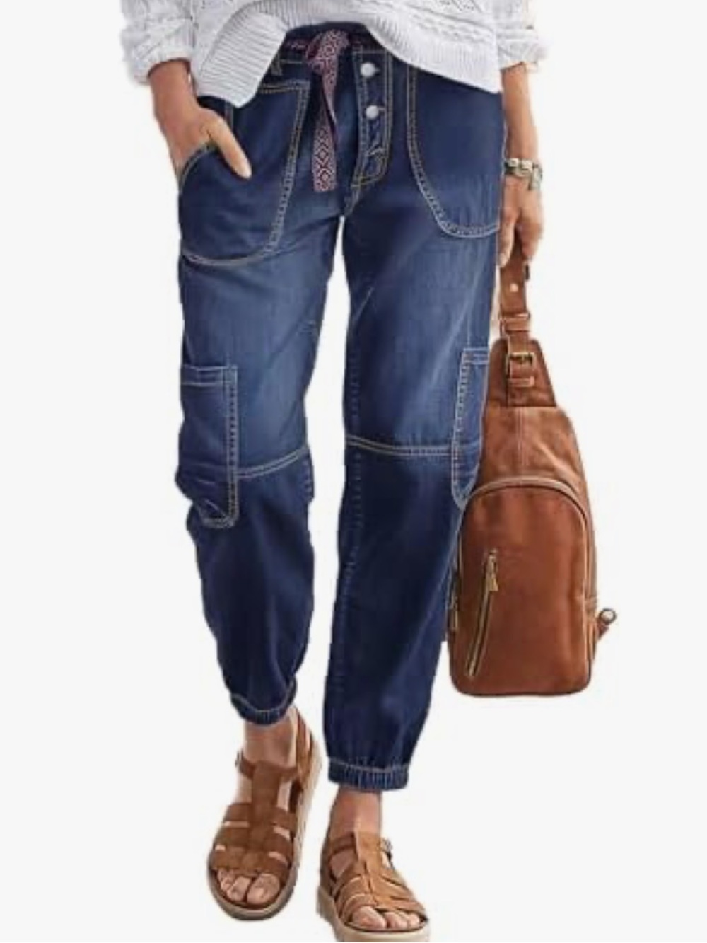 Flamingals Cargo Joggers Dark Wash Jeans Button Fly • Utility • NWOT